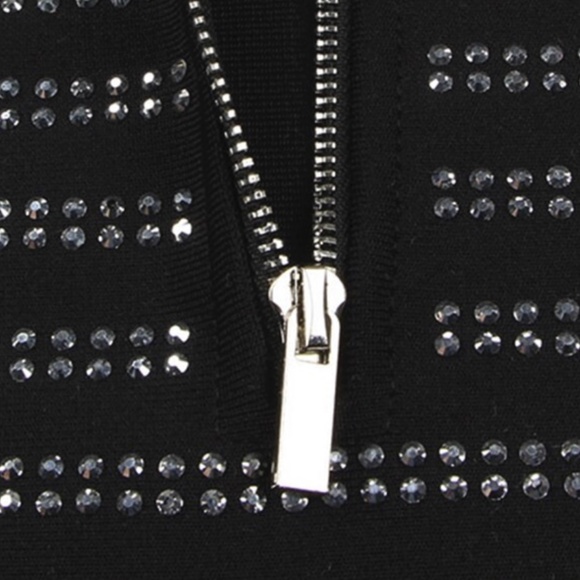 EMBELLISHED CRYSTAL RHINESTONE BLACK BANDAGE DRESS - Picture 12 of 13